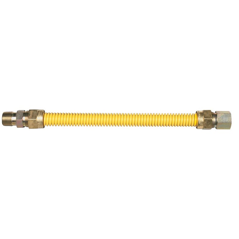 Dormont 30C Series SafetyShield Coated Stainless Steel Standard Gas Connector w/Bag, 5/8" OD x 1/2" ID x 48" L, No-Neck Design, 1/2" MIP x 1/2" FIP Adapters, Yellow Coating, CSA Certified - Image 1